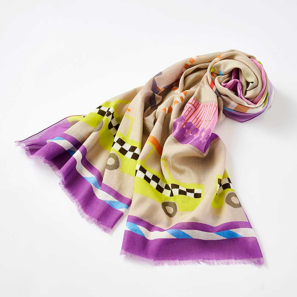 Japanese Printed Organic Cotton 'Art Museum' purple ロングストール