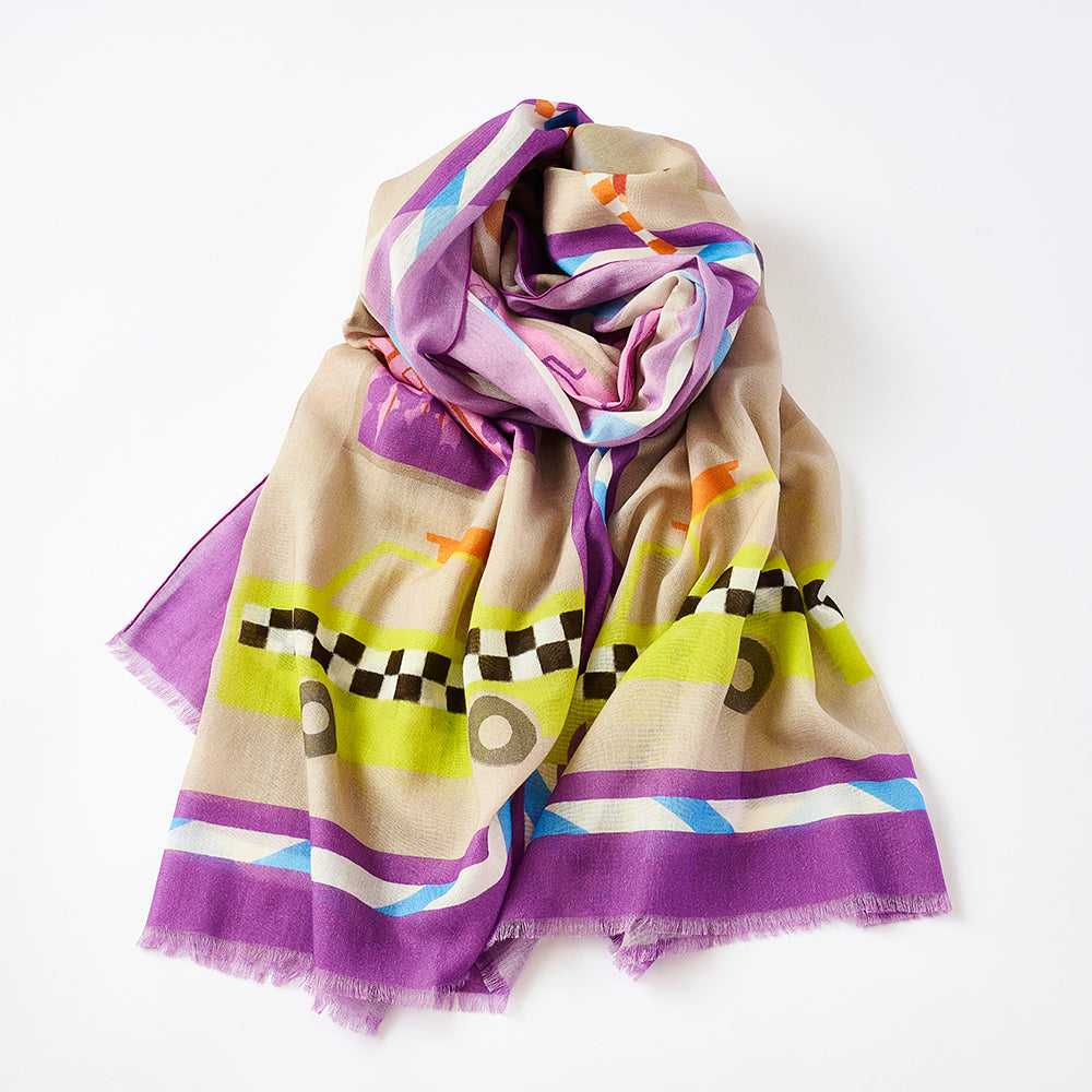 Japanese Printed Organic Cotton 'Art Museum' purple ロングストール