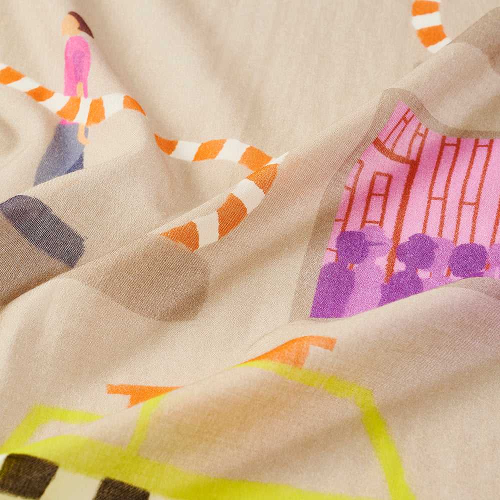 Japanese Printed Organic Cotton 'Art Museum' purple ロングストール