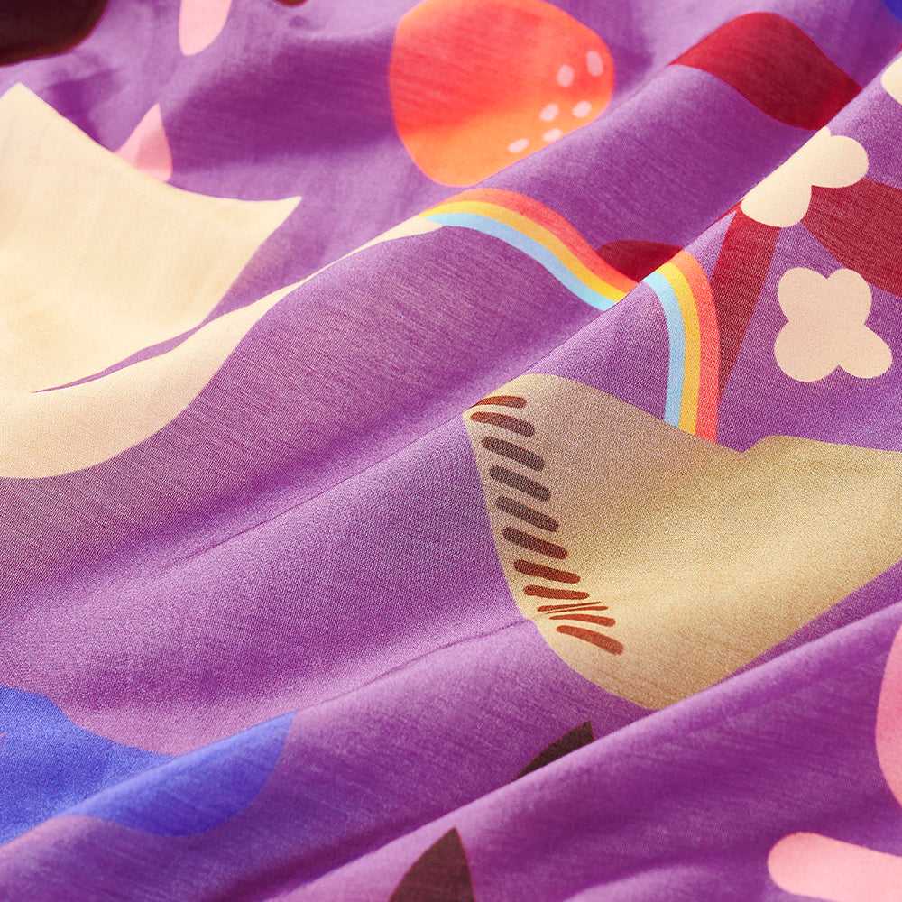 Japanese Printed Silk Cotton 'The Taste of Coffee' P スカーフリング付きミニスカーフ