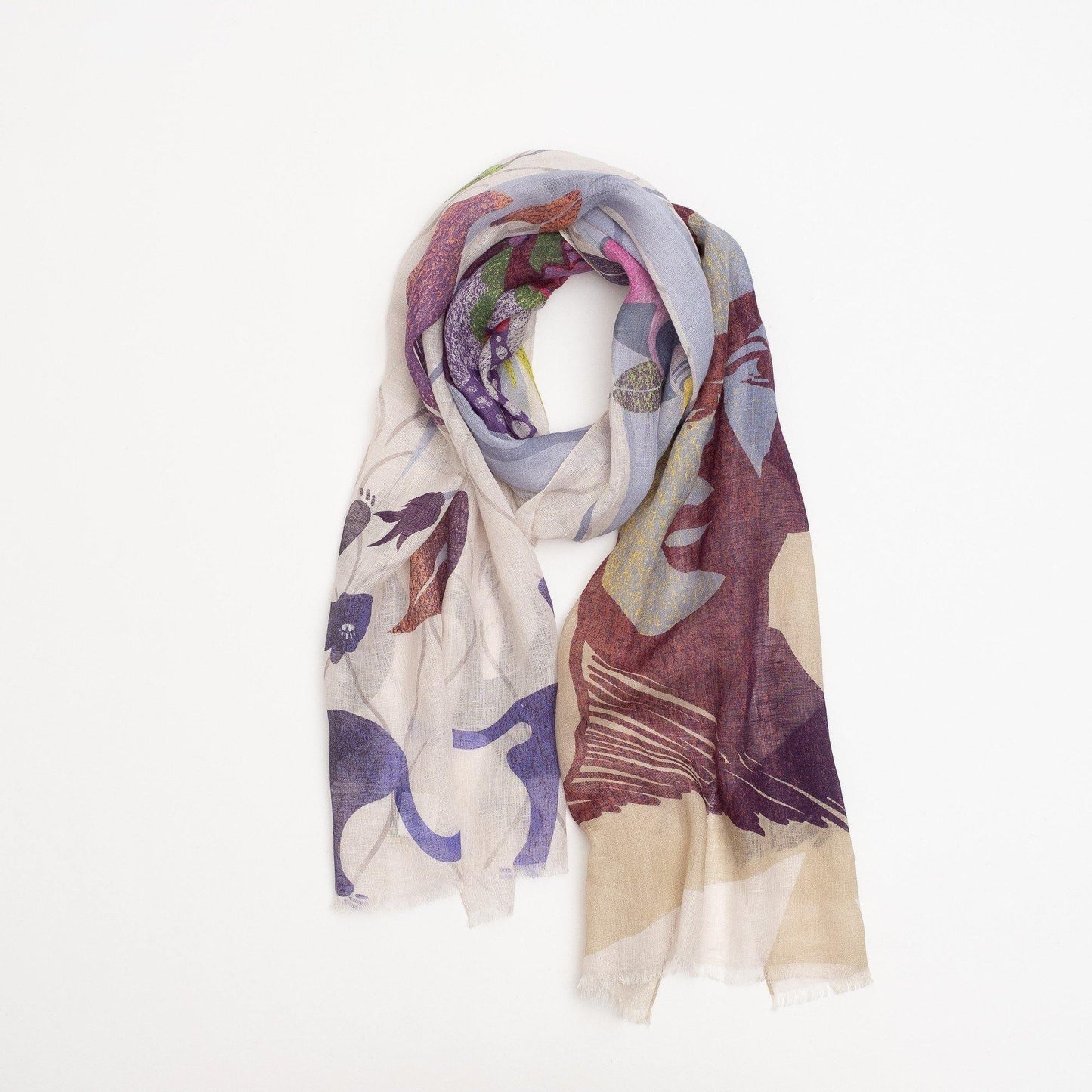 近江リネン Japanese Linen 'Paint Panthers & Portraits' Beige ロングストール