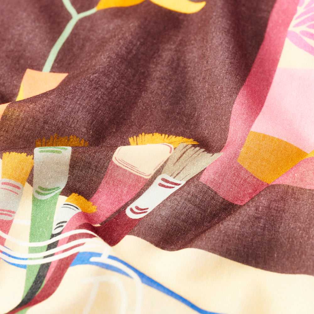 Japanese Printed Organic cotton 'California' sunset pink リング付きミニスカーフ