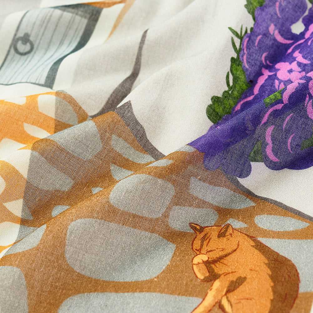 Japanese Printed Organic cotton 'Santorini' blue リング付きミニスカーフ
