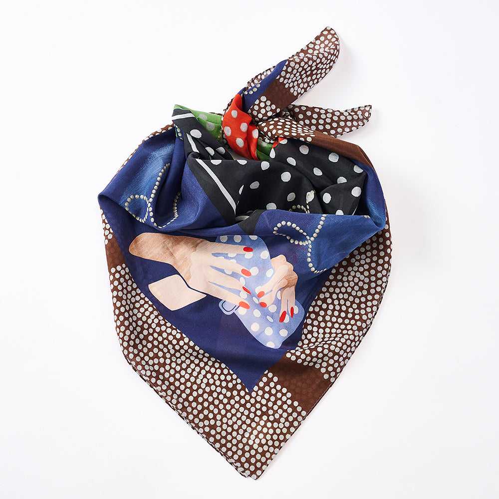 Japanese Printed Silk Cotton 'Polka Dot Queen' navy 大判スカーフ