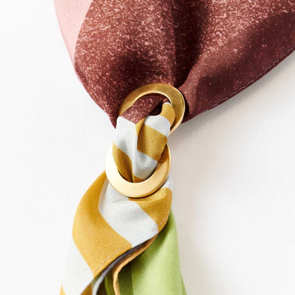Japanese Printed Silk 'Santorini' sunny yellow リング付きミニスカーフ