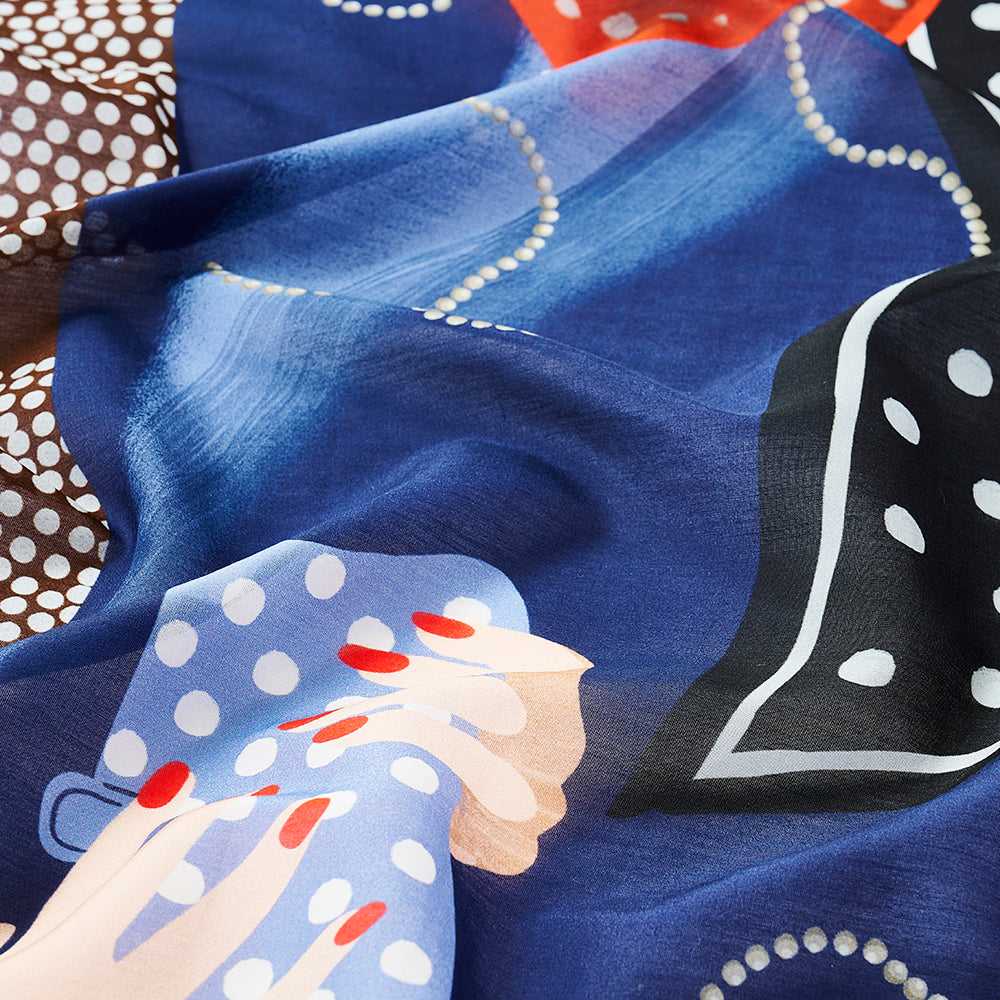 Japanese Printed Silk Cotton 'Polka Dot Queen' navy 大判スカーフ