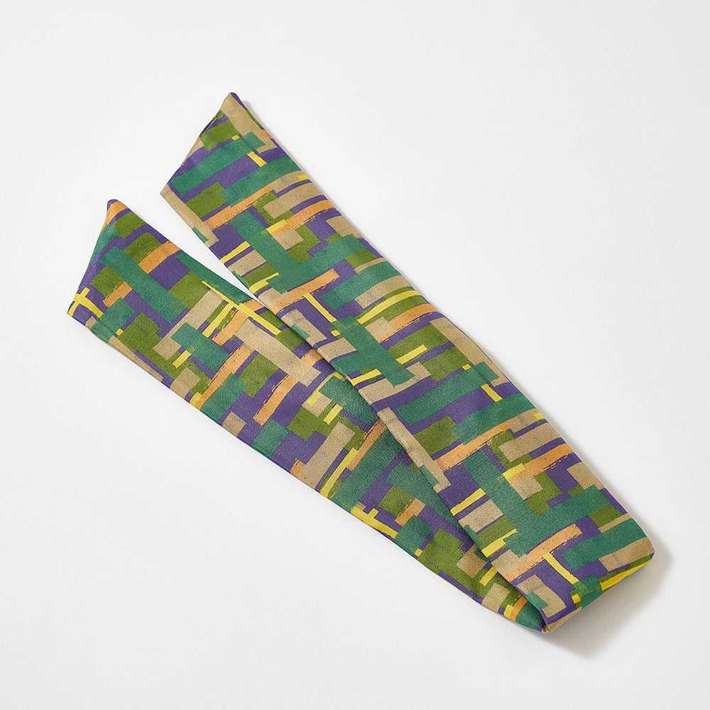 Japanese Printed Silk 'Edgware oxford' green ヘッドスカーフ/ミニスカーフ