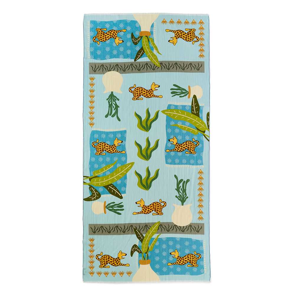 Japanese Printed Organic Cotton 'Magic Carpets' sky blue ロングストール
