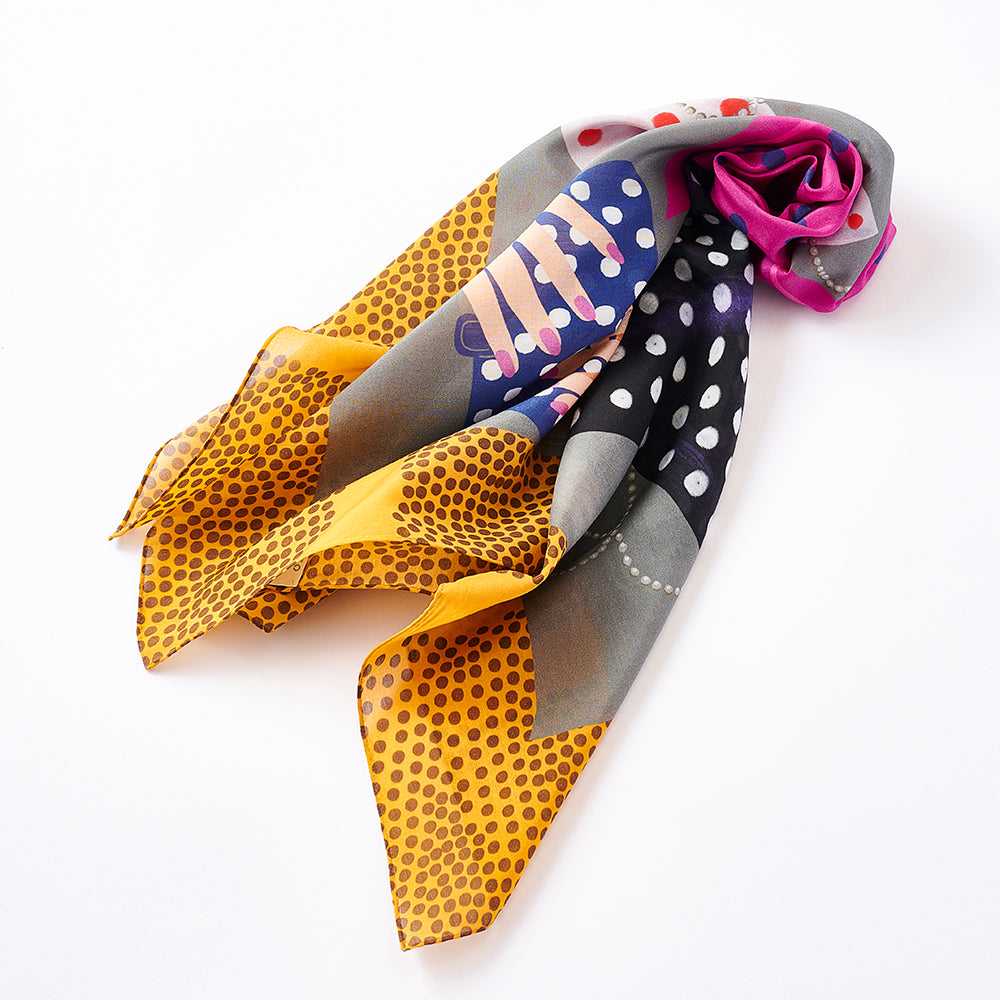 Japanese Printed Silk Cotton 'Polka Dot Queen' yellow 大判スカーフ