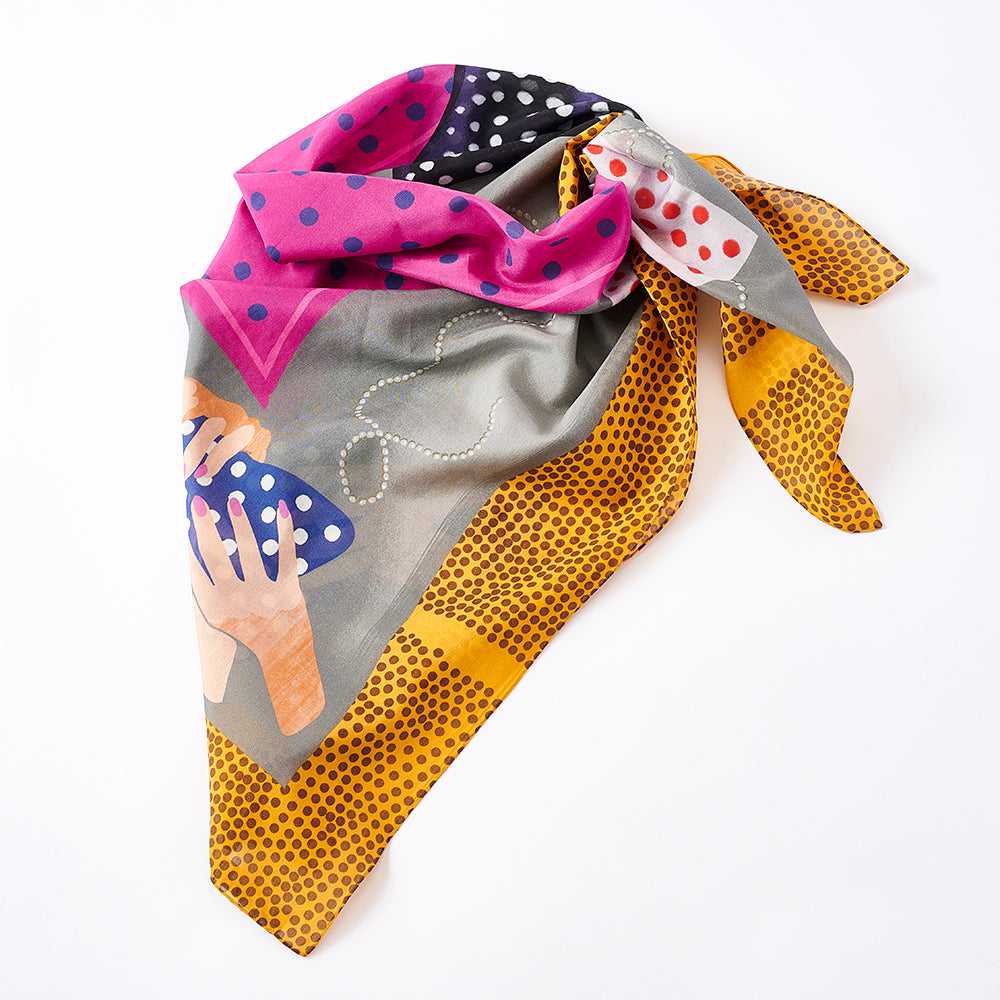 Japanese Printed Silk Cotton 'Polka Dot Queen' yellow 大判スカーフ