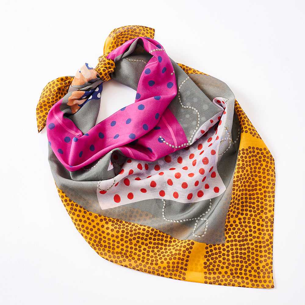 Japanese Printed Silk Cotton 'Polka Dot Queen' yellow 大判スカーフ