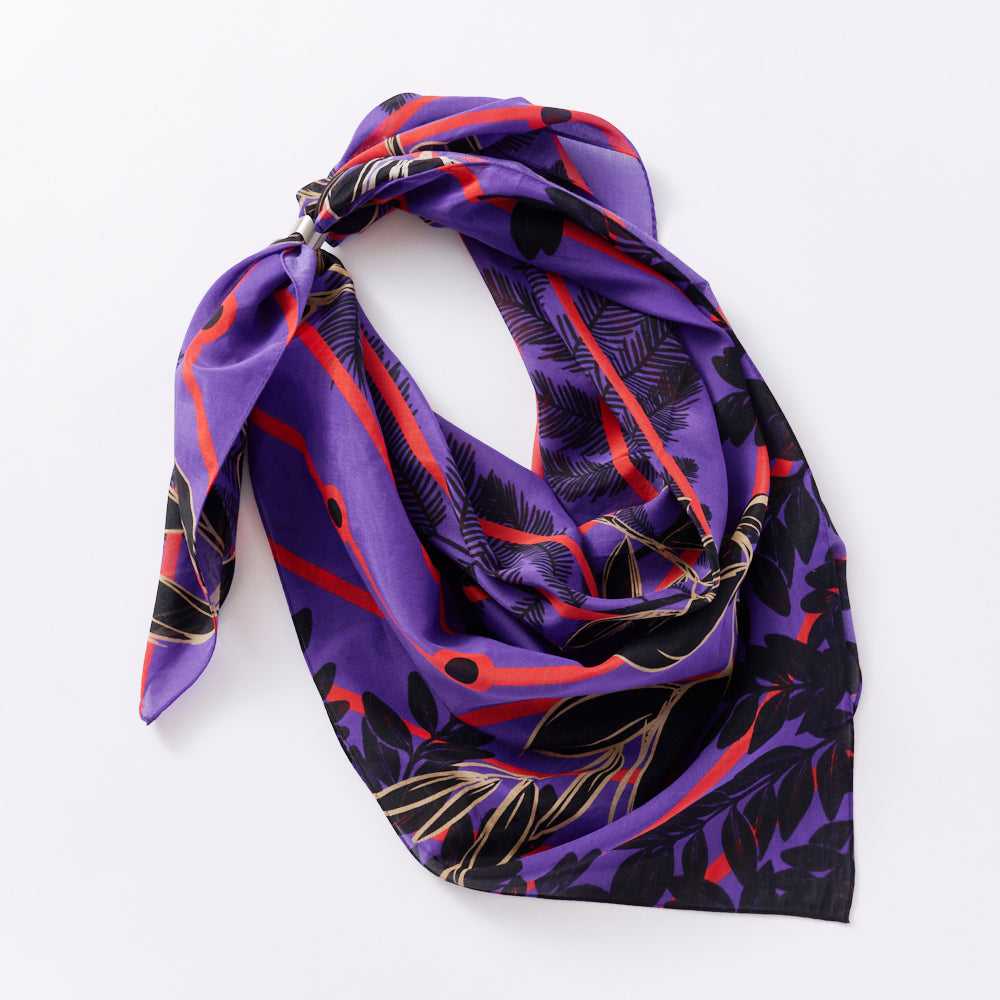Japanese Printed Silk Cotton 'Rotherhithe' Purple 大判スカーフ