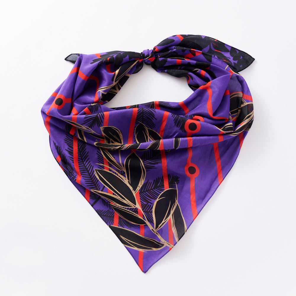 Japanese Printed Silk Cotton 'Rotherhithe' Purple 大判スカーフ