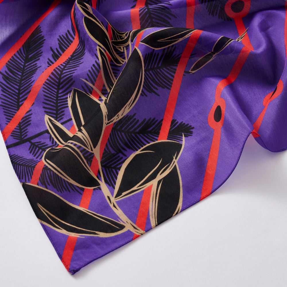 Japanese Printed Silk Cotton 'Rotherhithe' Purple 大判スカーフ