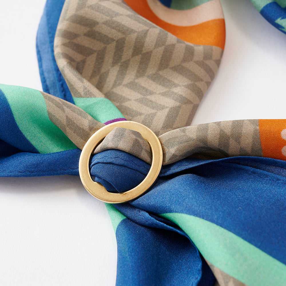 Japanese Printed Silk 'Call of the Nightingale' B.orange リング付きミニスカーフ