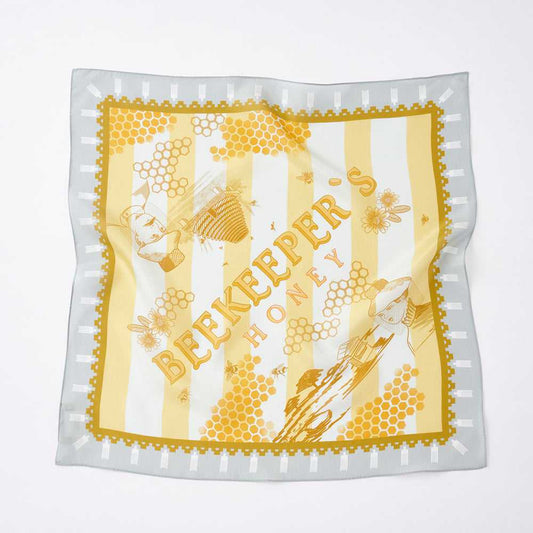 Japanese Printed Silk 'Beekeeper`s Honey' yellow リング付きミニスカーフ