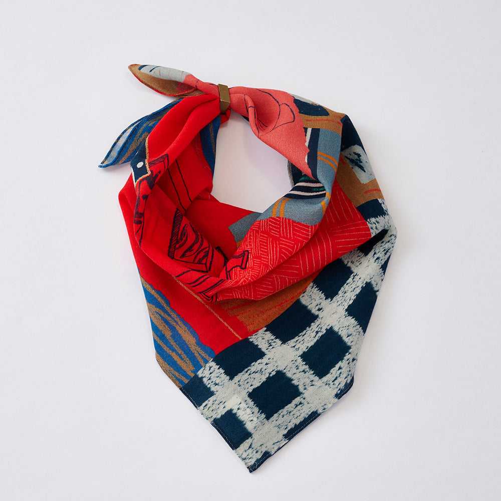 Japanese Merino Wool 'London Gallery' red/navy リング付きミニスカーフ