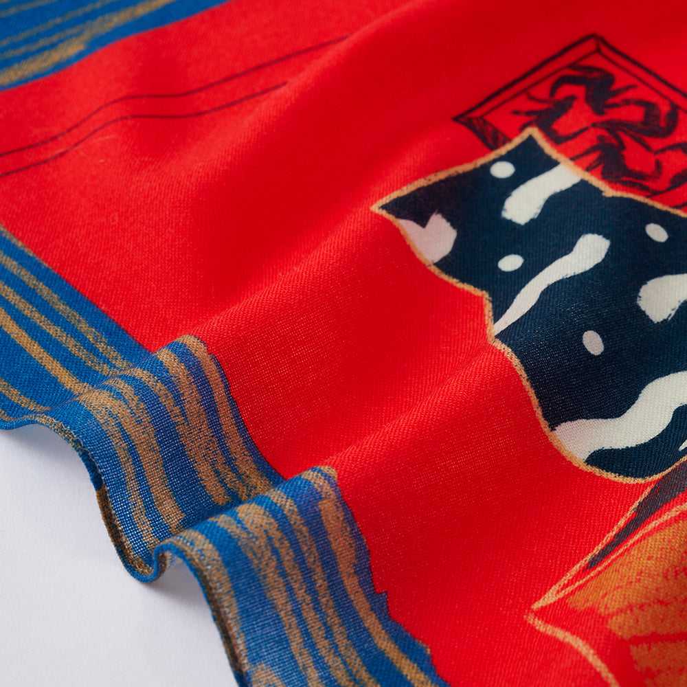 Japanese Merino Wool 'London Gallery' red/navy リング付きミニスカーフ