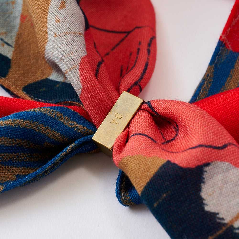Japanese Merino Wool 'London Gallery' red/navy リング付きミニスカーフ