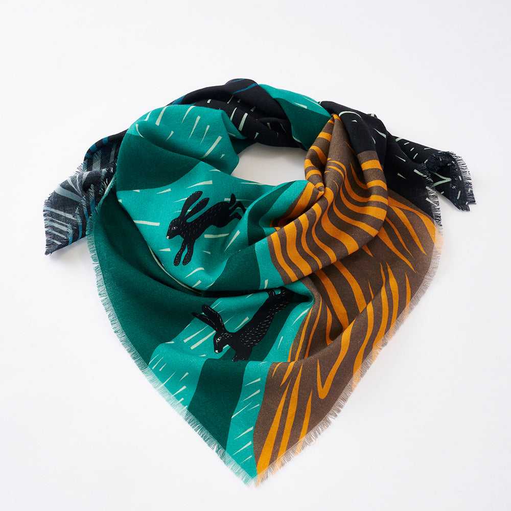 Japanese Merino Wool 'Mulberry Hills' green 正方形スカーフ