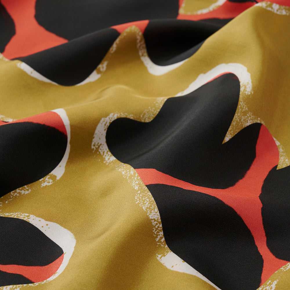 Japanese Printed Silk&Merino Wool 'Easy Sunday' mustard x red ループスカーフ