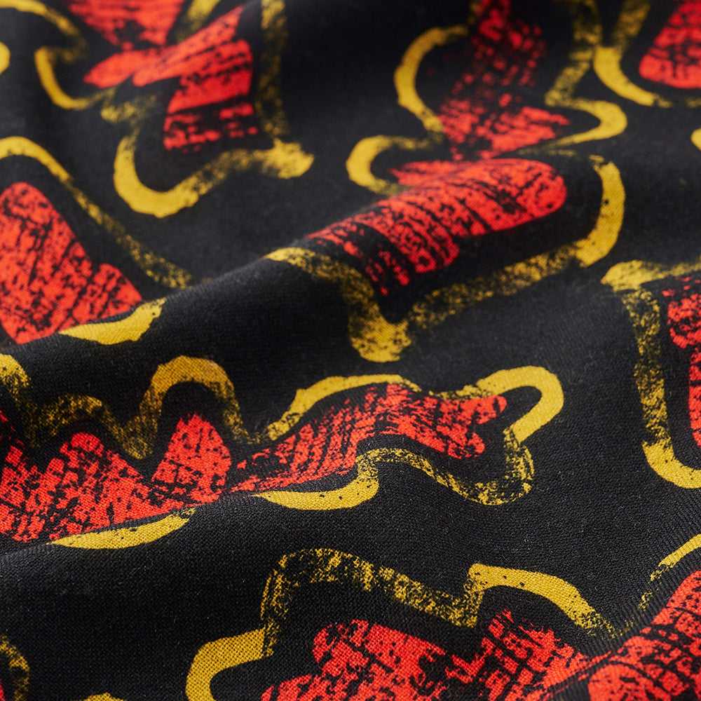 Japanese Printed Silk&Merino Wool 'Easy Sunday' mustard x red ループスカーフ