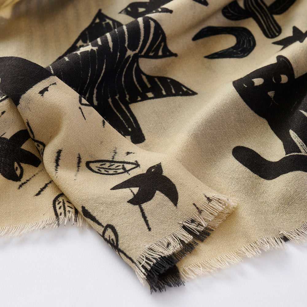 Japanese Merino Wool 'Moonrise Forest' 二重仕立てのロングストール