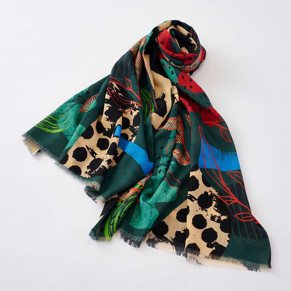 再入荷!Japanese Merino Wool 'November' green 二重仕立てのロングストール
