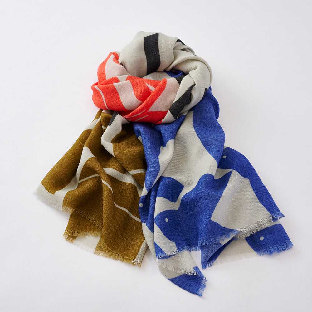 Japanese Printed Soft wool twill 'Stockholm' white ロングストール