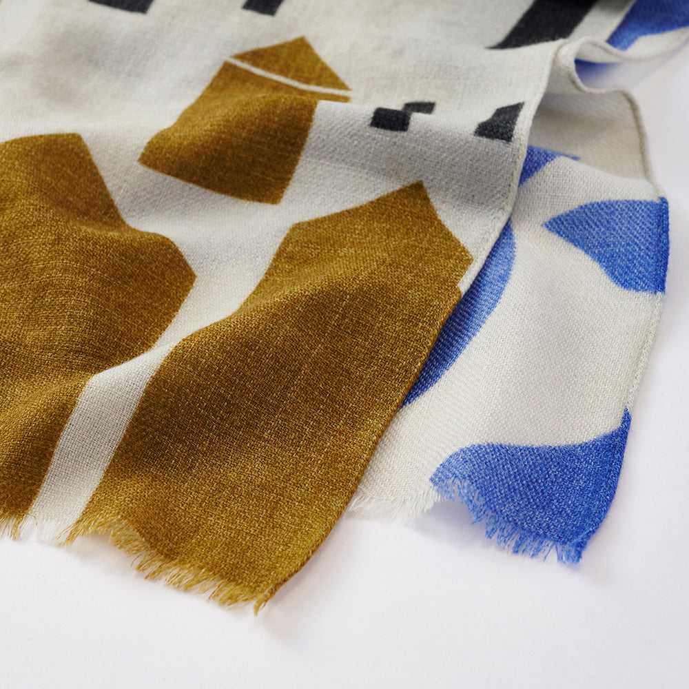 Japanese Printed Soft wool twill 'Stockholm' white ロングストール
