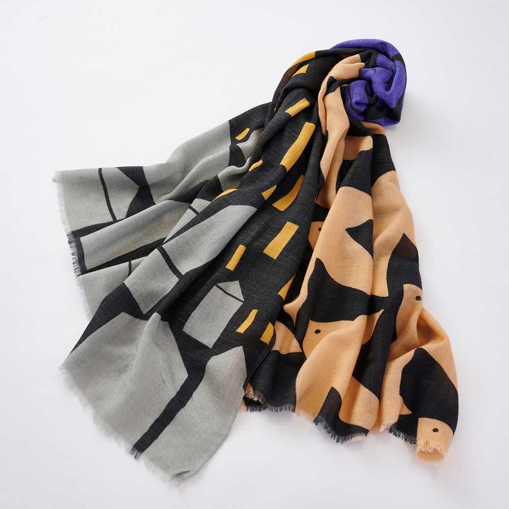 Japanese Printed Soft wool twill 'Stockholm' black ロングストール
