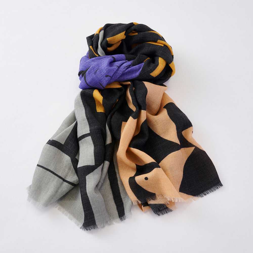 Japanese Printed Soft wool twill 'Stockholm' black ロングストール