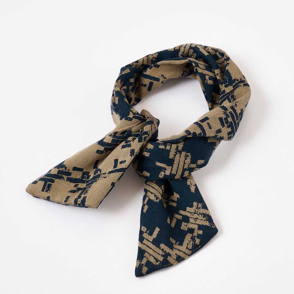 播州織 Japanese Wool/Cotton リバーシブルヘッドスカーフ/ミニスカーフ Greige