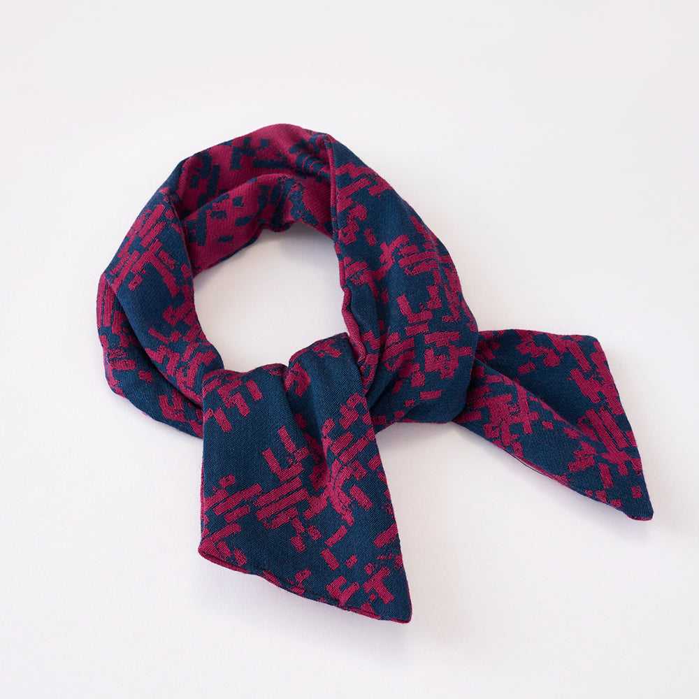 播州織 Japanese Wool/Cotton リバーシブルヘッドスカーフ/ミニスカーフ Pink
