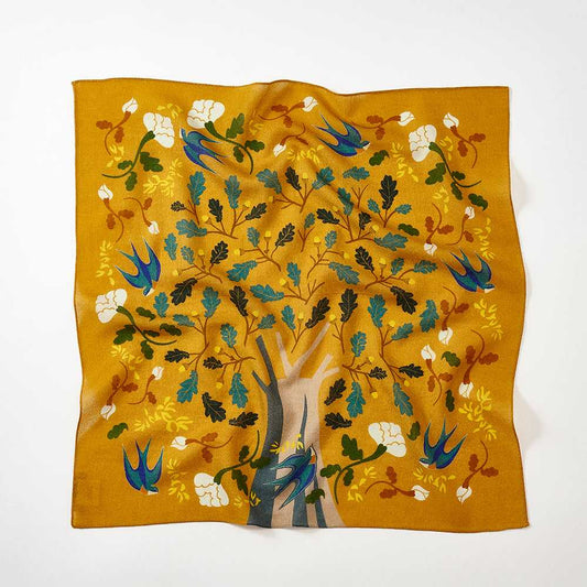 Japanese Merino Wool 'Acorn Tree' golden yellow リング付きミニスカーフ