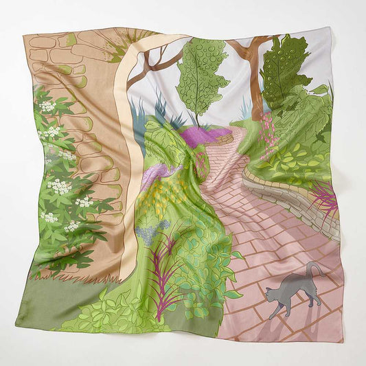 Japanese Printed Silk 'A Very English Garden' green 大判スカーフ 90x90cm