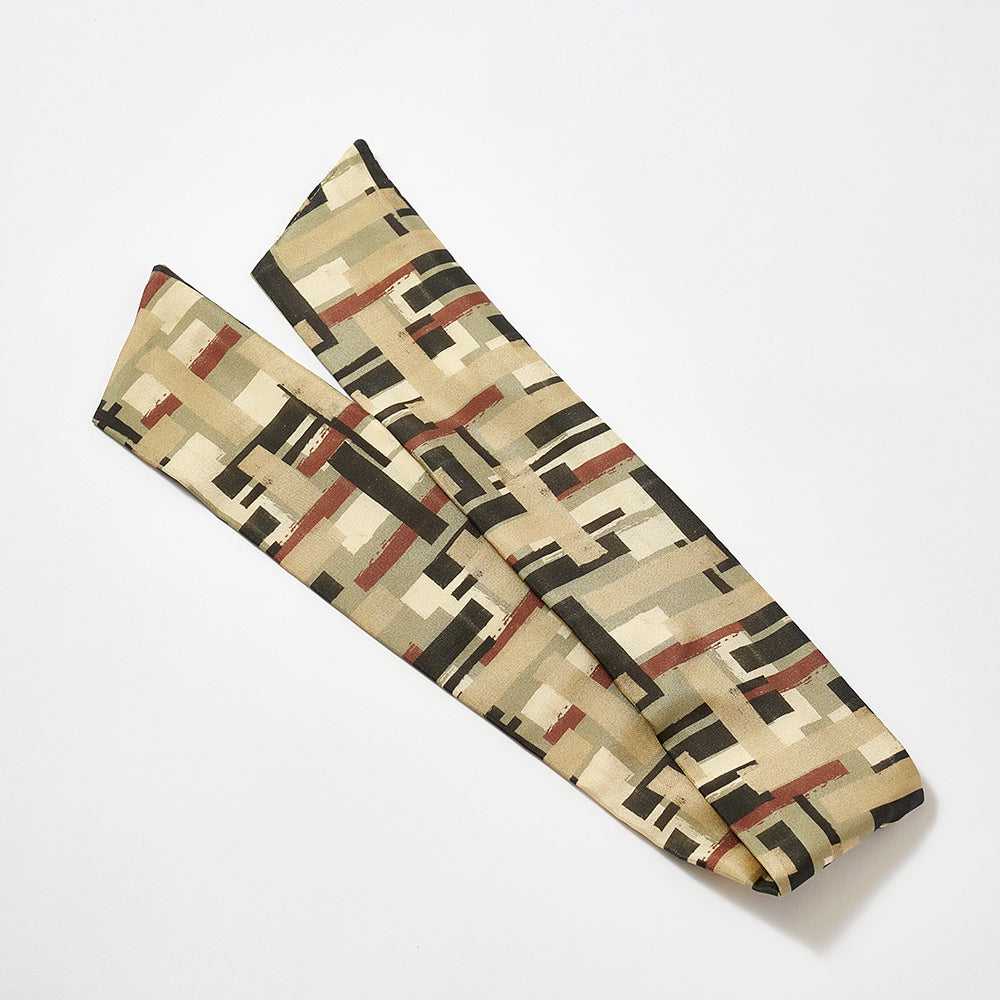 Japanese Printed Silk 'Edgware oxford' greige ヘッドスカーフ/ミニスカーフ