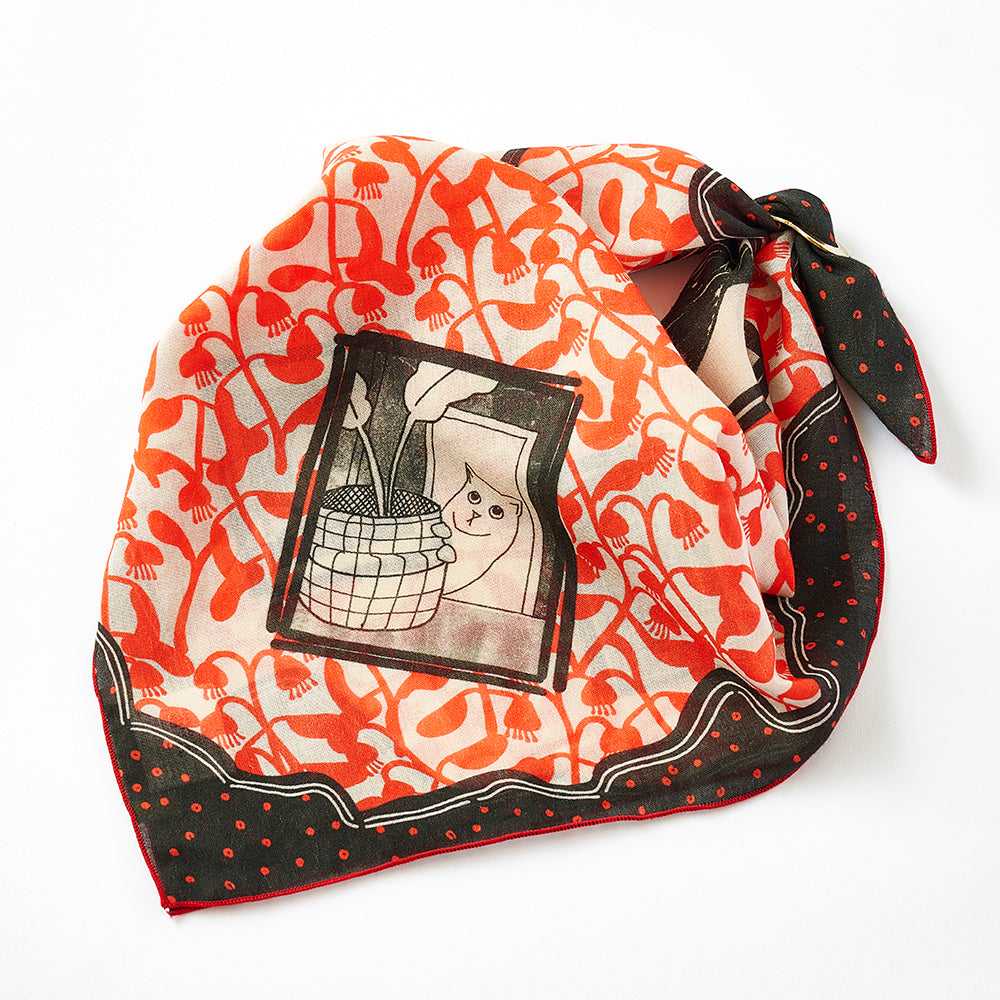 5月再入荷予定!Japanese Printed Organic cotton 'Cat Portraits' R リング付きミニスカーフ
