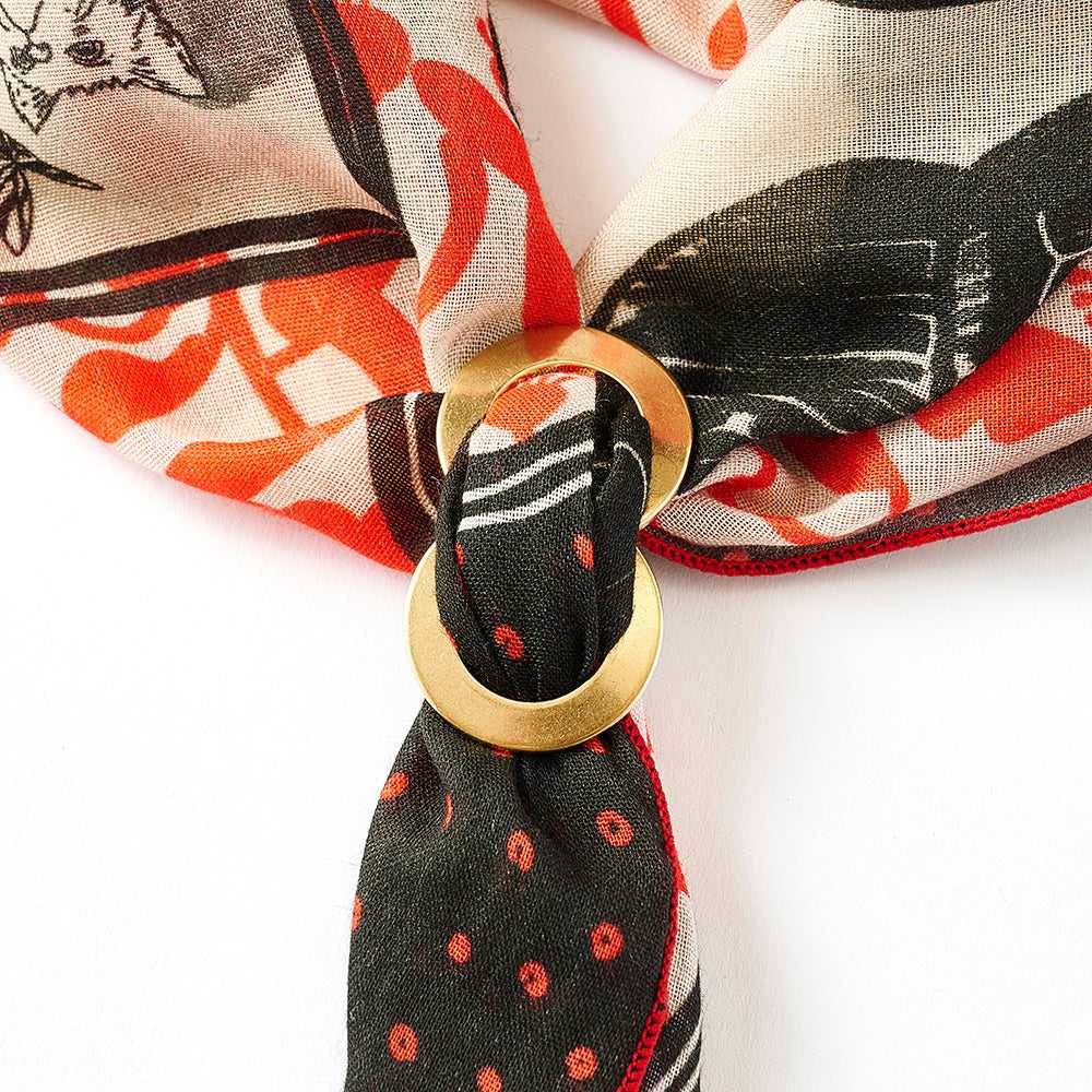 5月再入荷予定!Japanese Printed Organic cotton 'Cat Portraits' R リング付きミニスカーフ