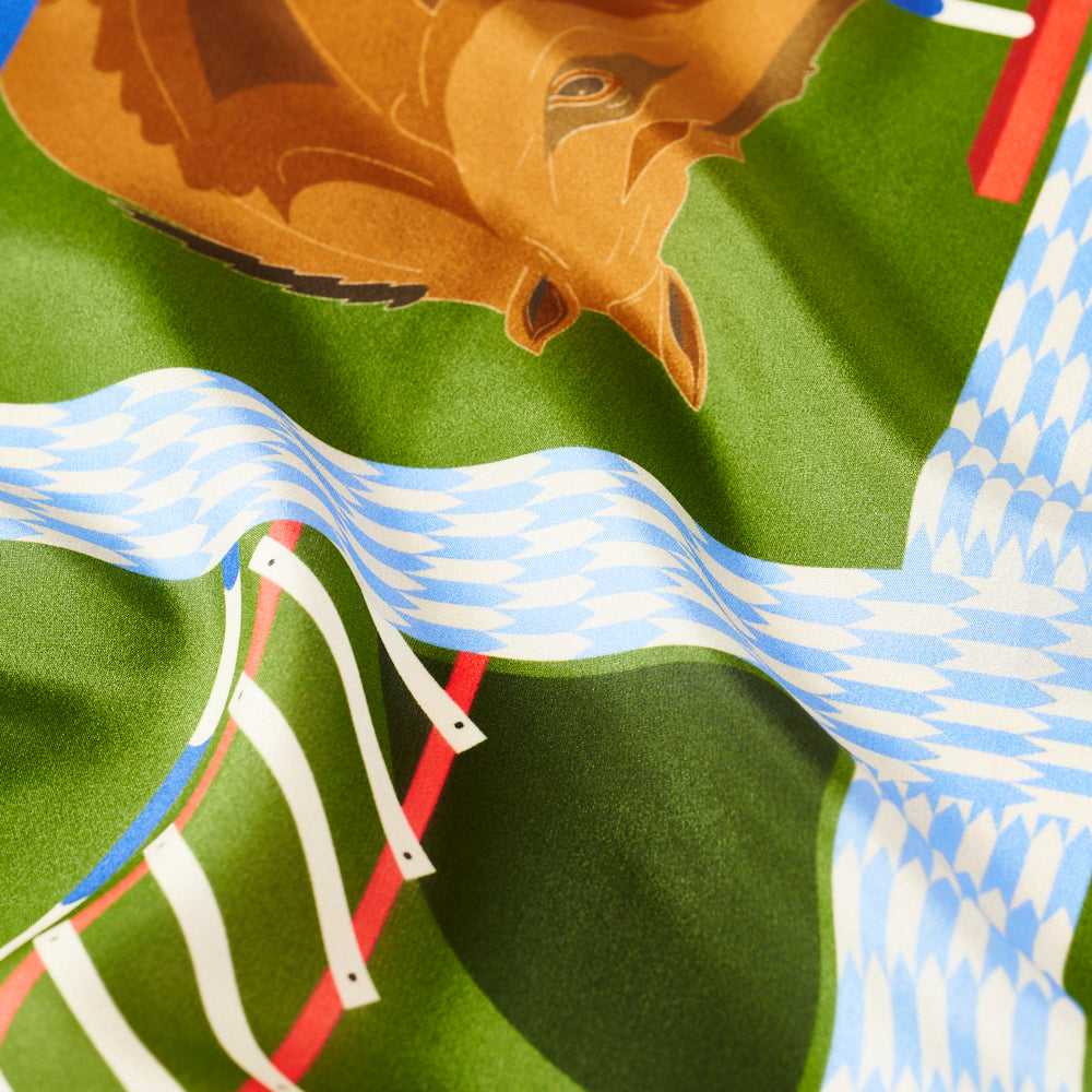 Japanese Printed Silk 'Today's Favorite' green リング付きミニスカーフ