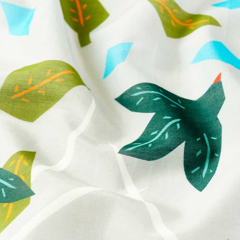 Japanese Printed Silk Cotton 'Flight Path' light grey スカーフリング付きミニスカーフ