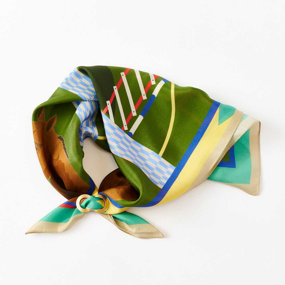 Japanese Printed Silk 'Today's Favorite' green リング付きミニスカーフ