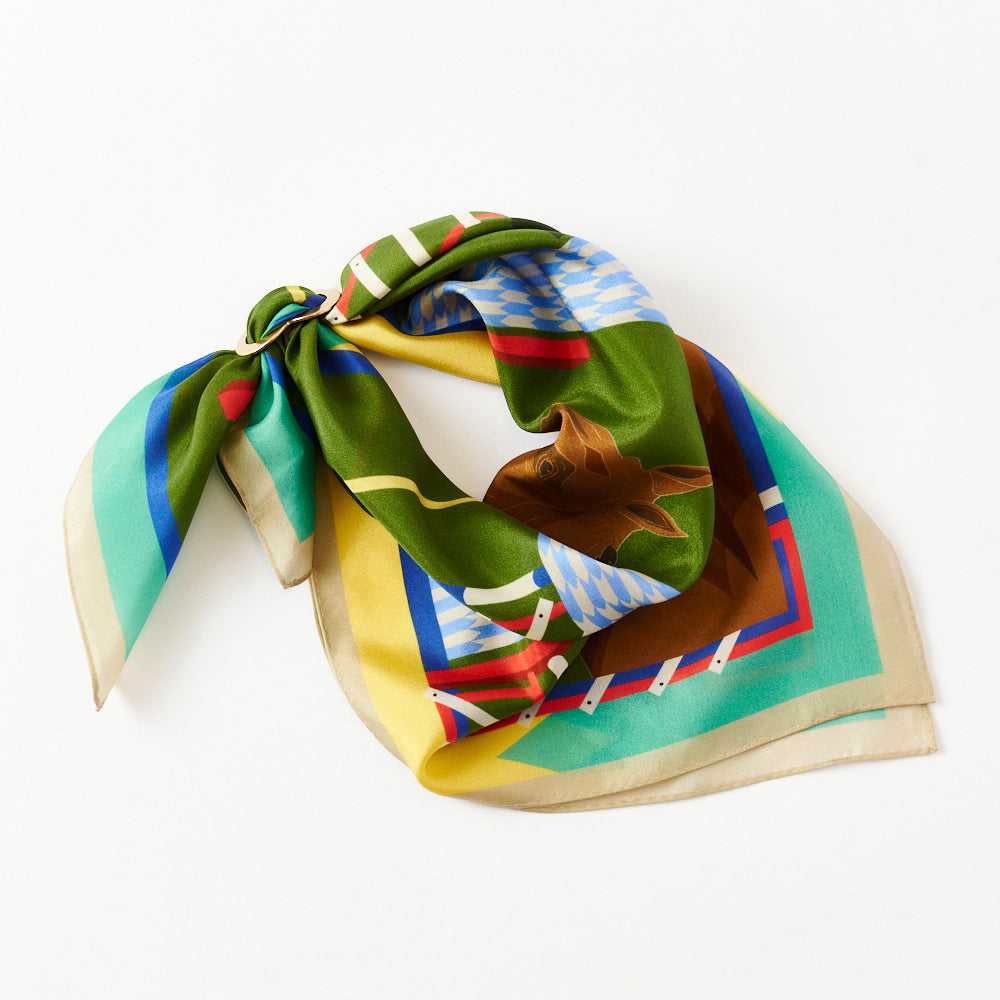 Japanese Printed Silk 'Today's Favorite' green リング付きミニスカーフ