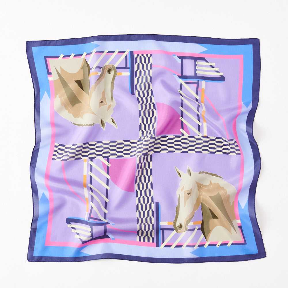 Japanese Printed Silk 'Today's Favorite' purple/blue リング付きミニスカーフ