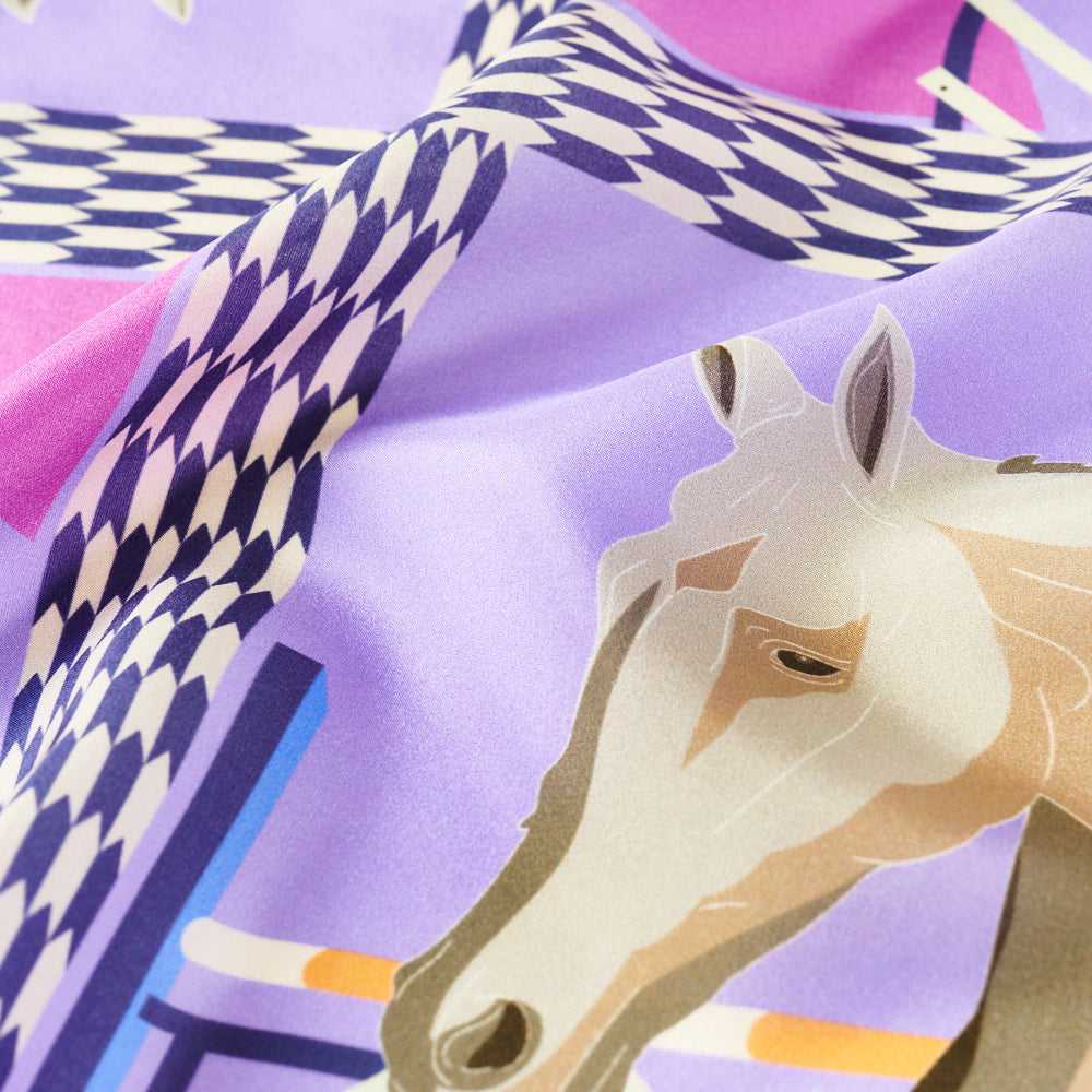 Japanese Printed Silk 'Today's Favorite' purple/blue リング付きミニスカーフ