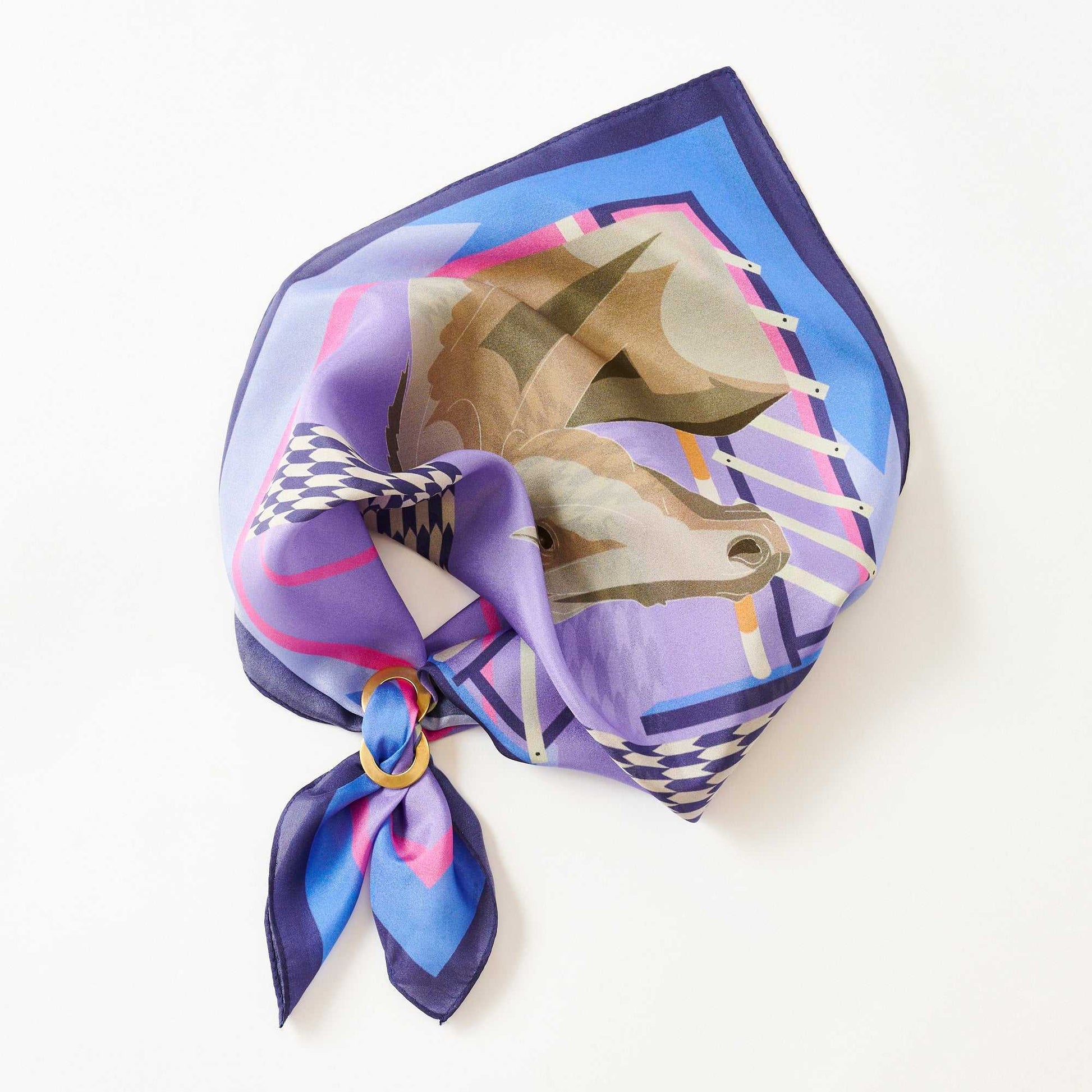 Japanese Printed Silk 'Today's Favorite' purple/blue リング付きミニスカーフ