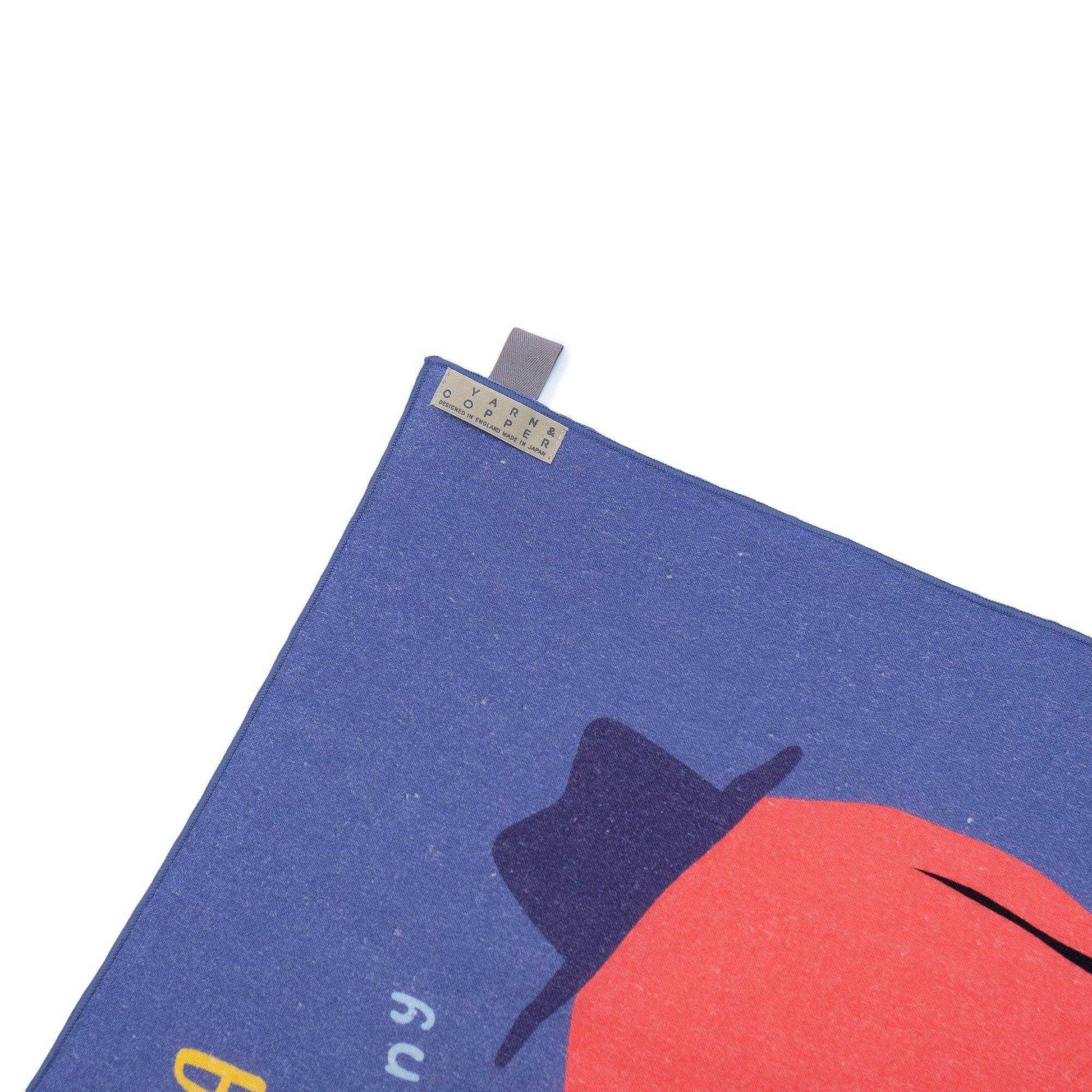 再入荷!Japanese Linen 近江リネン キッチンタオル  ’Dog in Hat Tea’ Navy