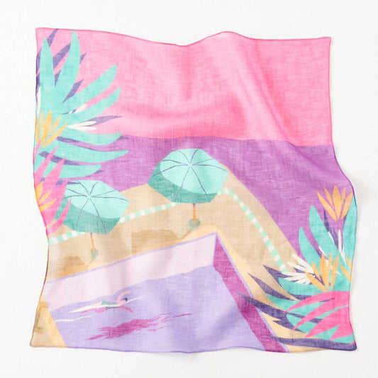 4月末入荷予定 近江リネン Japanese Linen 'Holiday in Paradise' pink リング付きミニスカーフ