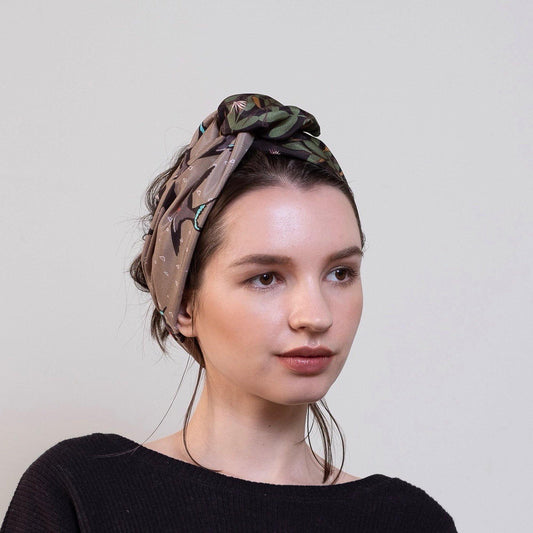 Japanese Printed Silk headband 'Lake District' ヘッドスカーフ