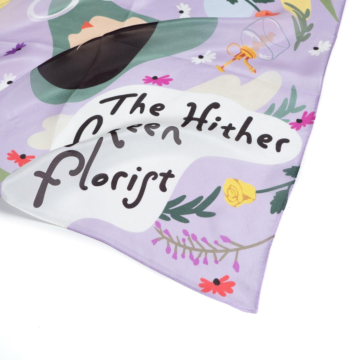 Japanese Printed Silk 'The Hither Green Florist' Lilac 8リング付きミニスカーフ
